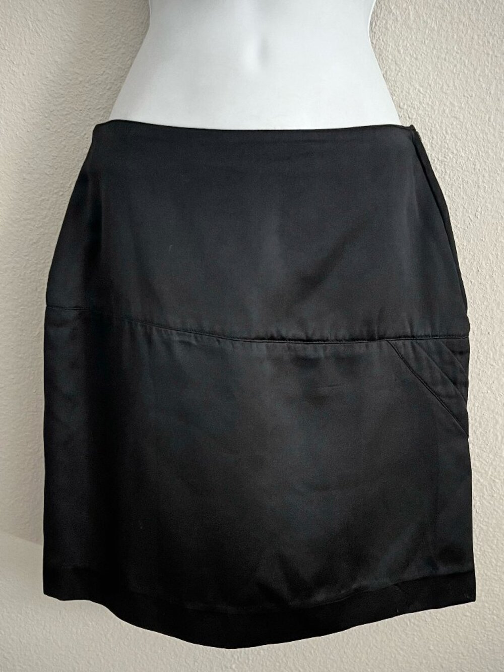 90s Italian Designer Silk Black Mini Skirt Complice Side Slit Vintage Size S